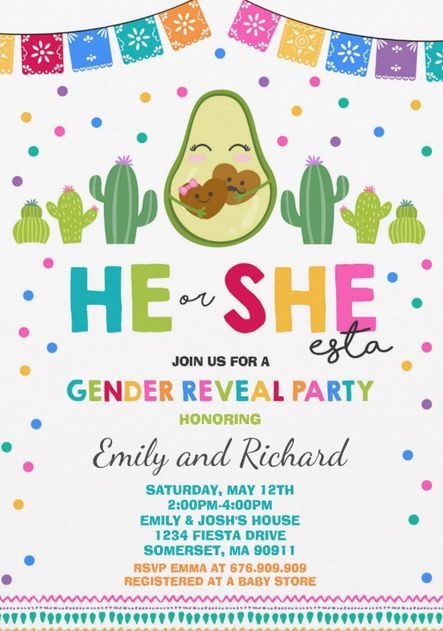 Cinco De Mayo Gender Reveal Party, Mexican Gender Reveal Party, Fiesta Gender Reveal Party, Fiesta Gender Reveal, Gender Reveal Ideas For Party, Gender Reveal Party Ideas, Reveal Party Ideas, Gender Reveal Invitations Template, Gender Reveal Party Theme