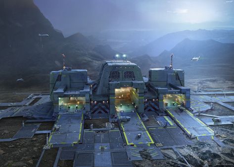 ArtStation - MetalCore - Sci fi Architecture - Repair Bay, Factory, Refinery Futuristic Factory, Sci Fi Environment Concept Art, Cyberpunk Building, Sci Fi Base, Scifi Building, Scifi City, Sci Fi Architecture, Sci Fi Landscape, Sci Fi Tech