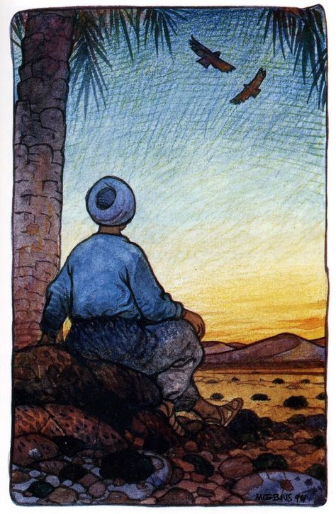 Moebius Illustrates Paulo Coelho’s Inspirational Novel The Alchemist (1998) Jean “moebius” Giraud, The Alchemist Paulo Coelho, Moebius Art, Books Illustration, Jean Giraud, The Alchemist, Bristol Board, Quick Reads, One Year Ago