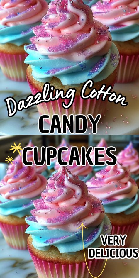 Sugary Soiree: Dazzling Cotton Candy Cupcakes Cotton Candy Birthday Party Ideas, Candyland Desserts, Cotton Candy Dessert Ideas, Cotton Candy Cupcakes Recipe, Candyland Cupcakes, Candy Cupcakes, Cotton Candy Cake, Cotton Candy Buttercream Frosting, Cotton Candy Buttercream