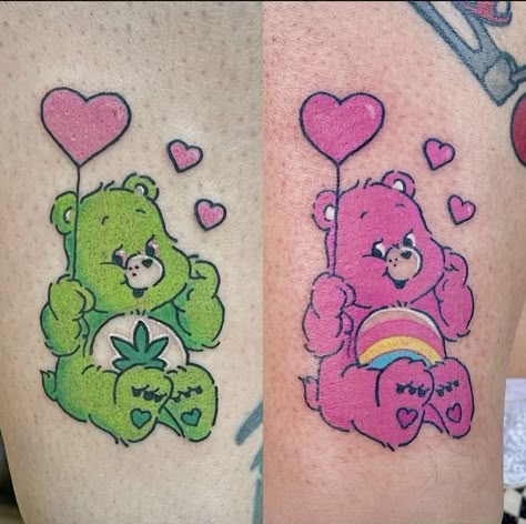 Blue Care Bear Tattoo, Carebear Matching Tattoos, Matching Care Bear Tattoos, Carebares Tattoo, Cheer Bear Tattoo, Small Care Bear Tattoo, Carebears Tattoos, Grumpy Bear Tattoo, Trippy Tattoos For Women