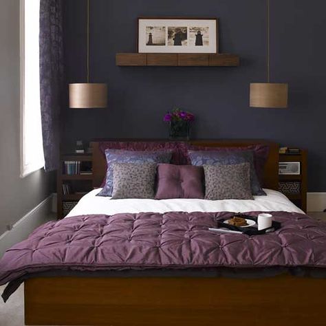 Blue and Lavender Bedroom via realestate Purple Bedroom Ideas For Couples, Lavender Bedroom Walls, Bedroom Ideas For Couples Cozy, Purple Bedroom Ideas, Lavender Bedroom, Small Bedroom Ideas For Couples, Bedroom Design Diy, Bedroom Ideas For Couples, Quotes Home