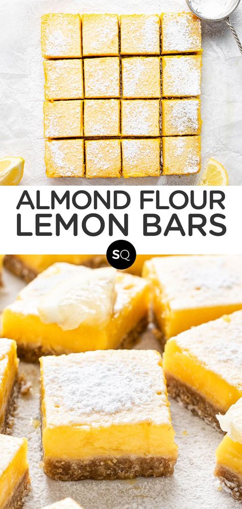 Dairy Free Lemon Bars, Gluten Free Lemon Desserts, Healthy Lemon Bars, Gluten Free Lemon Squares, Paleo Lemon Bars, Lemon Recipes Healthy, Gluten Free Lemon Bars, Almond Crust, Dairy Free Treats