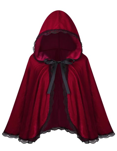 PRICES MAY VARY. Length: 56cm/22" (from shoulder to hem) Full length, with oversized hood, ties at the neck. Perfect for Red ridng party, Christmas, dress-up, role play, Halloween, costume parties stage costuming witches, vampires, royalty, school activities and more. Hand wash, do not iron, do not bleach Little Red Riding Hood Halloween, Velvet Cloak, Vampire Dress, Cape Outfit, Colorful House, Red Riding Hood Costume, Christmas Cosplay, Lace Cape, Teen Dress