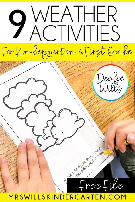 You will love these weather science activities for kindergarten and first grade! A list of 9 fun and engaging weather activities to do throughout your study of weather and climate. Science Activities For Kindergarten, Weather Science Activities, Teaching Opinion Writing, Weather Activities For Kids, Weather Science, Fun Classroom Activities, Activities For Kindergarten, Free Kindergarten Worksheets, Kindergarten Centers