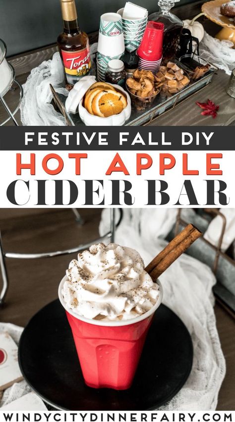 Fall is around the corner and so is the cooler weather! Warm up after a day playing in those beautiful changing leaves with a hot apple cider bar! I’m envisioning the perfect fall Saturday, complete with apple picking, maybe a hay ride, then coming home to warm up with a hot apple cider bar! #fallrecipes #DIYbar Cider Bar Ideas, Hot Apple Cider Bar, Fall Saturday, Apple Cider Bar, Hay Ride, Cider Bar, Apple Chips, Hot Cider, Fall Entertaining