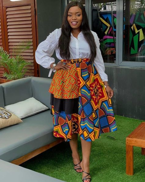 40 Latest Ankara Skirt Styles You Should Check Out | ThriveNaija Ankara Flare Skirt, Ankara Skirt Styles, African Jumpsuit, Ankara Skirts, Nigerian Fashion Ankara, Ankara Styles For Women, Skirt Styles, Afrocentric Fashion, Ankara Skirt And Blouse