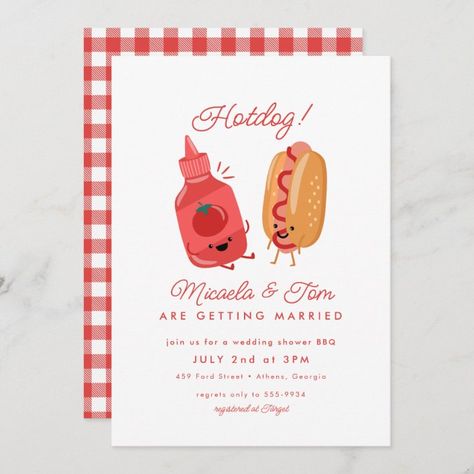 Cute Hotdog Picnic Red BBQ Couples Bridal Shower Invitation - Great Barbecue Baby Shower Barbeque, Babyque Shower, Bridal Shower Bbq, Bbq Baby Shower Decorations, Baby Bbq, Barbecue Baby Shower, Couples Bridal Shower Invitations, Picnic Baby Showers, Jordan Baby Shower