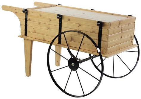 Wooden Flower Cart | Steel 30” Moveable Wheels Wooden Flower Cart, Flower Wagon, Wood Cart, Wooden Cart, Red Cedar Wood, Garden Cart, Backyard Bar, Flower Cart, Wooden Decoration