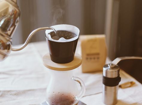 Pic: Hand drip coffee pouring water on coffee ground with filter dri Coffee Pouring, Hand Drip Coffee, Coffee Process, Coffee Shop Logo Design, Pouring Water, Enjoy Your Coffee, Decaffeinated Coffee, Coffee Stock, Coffee Shop Logo