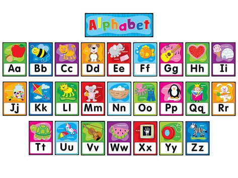 Alphabet Card Self-adhesive Bulletin Board Set At Lakeshore Learning image and visual related images God's Promises For Kids, Alphabet Wall Cards, Alphabet Flash Cards Printable, Alphabet Flash Cards, Craft Printables, Lakeshore Learning, Preschool Alphabet, Learning English For Kids, Alphabet Charts