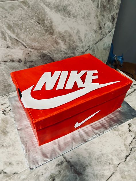 Modeling Chocolate Covered Nike Shoe Box Cake 21 Birthday Cake, Nike Shoe Box, Shoe Box Cake, Box Cakes, 21 Birthday, Nike Shoe, 21st Birthday Cake, Modeling Chocolate, Box Cake