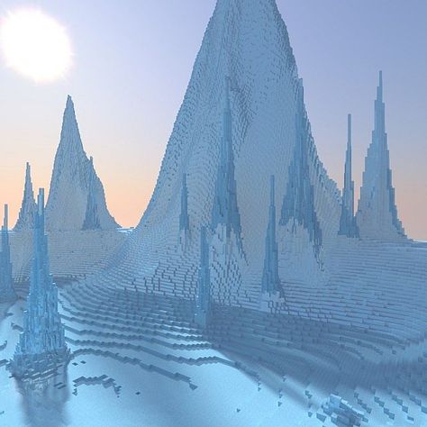 Realistic Ice Spikes Minecraft Project Ice Path Minecraft, Minecraft Ice Spikes House, Ice Spikes Minecraft Build, Ice Spikes Minecraft, Ice Biome Minecraft Builds, Minecraft Ice Spikes, Ice Tower Minecraft, Minecraft Ice Builds, Minecraft Inspo