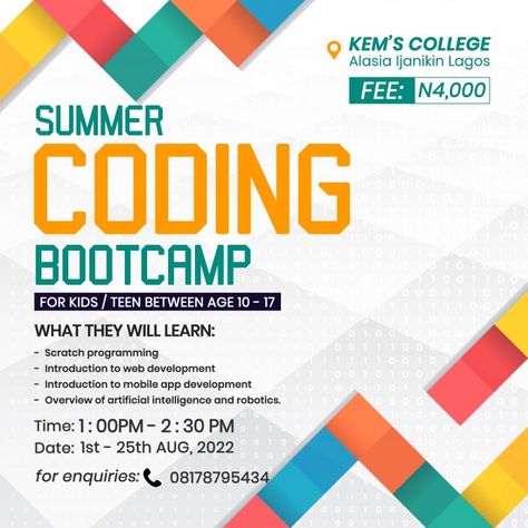 Coding Flyer Design, Class Flyer Design, Scratch Programming, Admissions Poster, Coding Bootcamp, Coding Class, Learn Computer, Class Poster, Learn Computer Coding