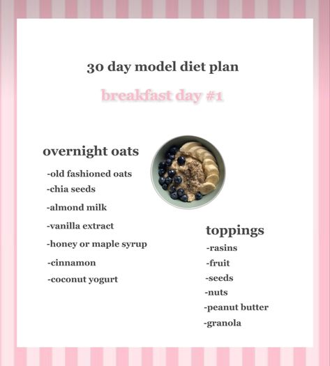 Coquette Meal Plan, Victorias Secret Diet Plan For A Week, Coquette Recipes, Coquette Meals, Coquette Diet, Model Diet Plan, Daily Meal Plan, Old Fashion Oats, Diet Inspiration