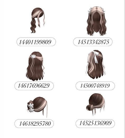 Bloxburg Long Hair Codes, Brown Hair With Blonde Highlights Bloxburg Codes, Berry Avenue Two Tone Hair Codes, Roblox Codes For Brookhaven, Roblox Ids, Brown Hair Roblox, Roblox Hair, Pelo Cafe, Code Clothing