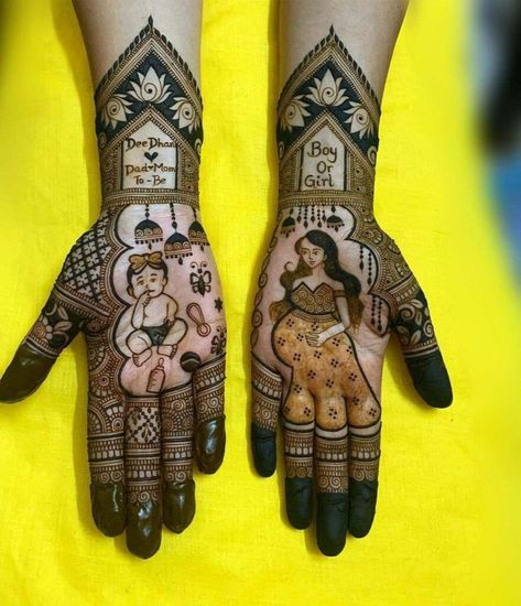 Baby Shower Mehandi Designs Easy, Mom To Be Mehendi Design, Baby Shower Mehandi, Latest Mehndi Designs Wedding, Baby Mehndi, Full Hand Mehndi Design, Front Mehndi, Baby Mehndi Design, Front Hand Mehndi Design