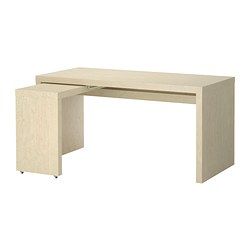 MALM Desk with pull-out panel - birch veneer - IKEA $149 maybe for corner in bedroom, looking out towards bath.  JJ Malm Desk, Ikea Malm Desk, Ikea Computer Desk, Pull Out Desk, Ikea Office Desk, Desk Ikea, Ikea Office, Modular Desk, Ikea Desk