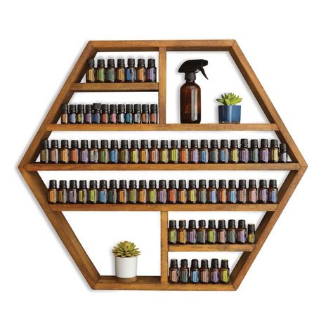 Spice Nails, Nail Polish Shelf, Ladder Shelf Diy, Essential Oil Shelf, Nail Polish Rack, Nail Polish Storage, Hexagon Shelves, Essential Oil Storage, Oil Storage