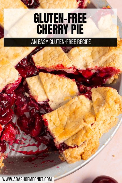 There is nothing more quintessentially summer than a cherry pie. This gluten-free cherry pie recipe is sweet, yet a little tart from the fresh, juicy cherries and has a homemade gluten-free crust that is buttery and flaky. Whether it’s for a summer picnic or a special family gathering, this pie is always a crowd-pleaser and is surprisingly easy to make! Serve with a dollop of whipped cream or a scoop of vanilla ice cream and you’ll have the perfect summer treat. Gf Cherry Pie, Cherry Pie Gluten Free, Gluten Free Cherry Crisp, Gluten Free Pie Recipes, Gluten Free Cherry Pie, Gluten Free Pies Recipes, Cherry Pie Filling Recipes, Cherry Crisp, Fruit Pie Filling