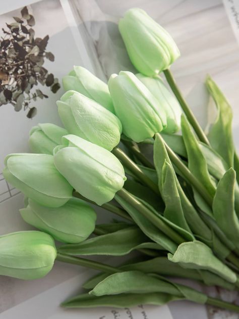 Mint Green  Collar  PU   Embellished   Home Decor Green Tulips, Mint Green Flowers, Line Art Flowers, Mint Flowers, Vintage Flowers Wallpaper, Boquette Flowers, Tulip Bouquet, Nothing But Flowers, Wallpaper Nature Flowers