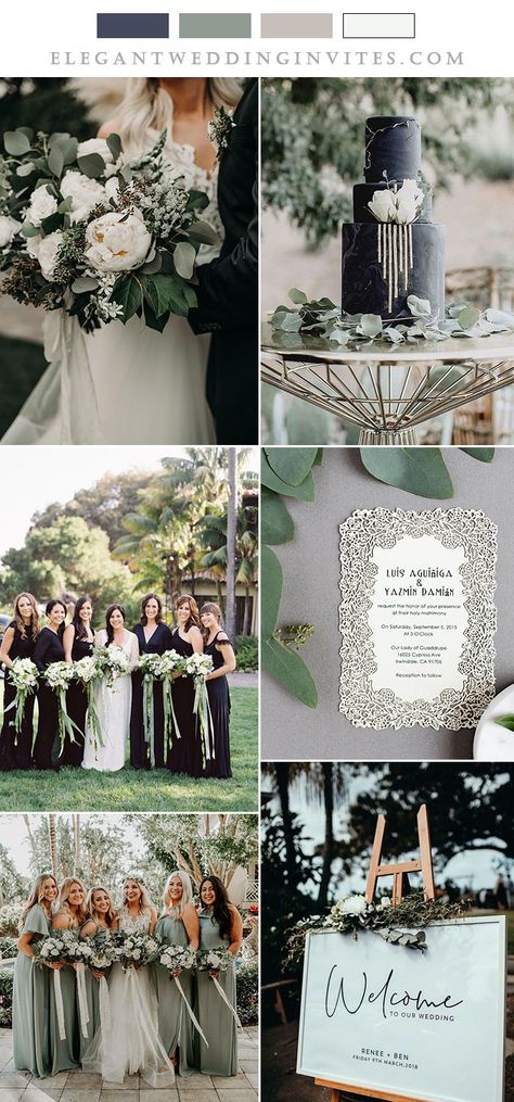 timeless black and white wedding colors with sage green hues White Black Sage Wedding, Sage Pink Black Wedding, Sage Green And Black Wedding Decor, Green Black And White Wedding Theme, Black Sage Green Wedding, Wedding Color Schemes Black And White, Sage Black And White Wedding, Black White Sage Wedding, Black And White Wedding Colors