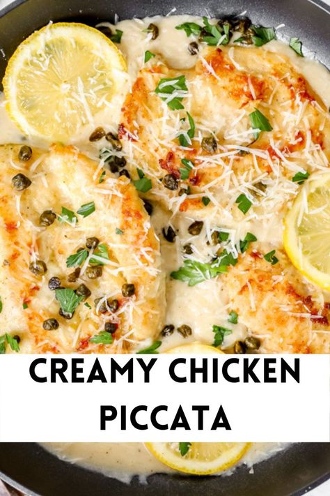 Creamy Chicken Piccata Recipe, Creamy Chicken Piccata, Chicken Piccata Easy, Weeknight Chicken Dinner, Creamy Chicken Dinner, Easy Weeknight Chicken, Chicken Scallopini, Piccata Sauce, Fried Capers