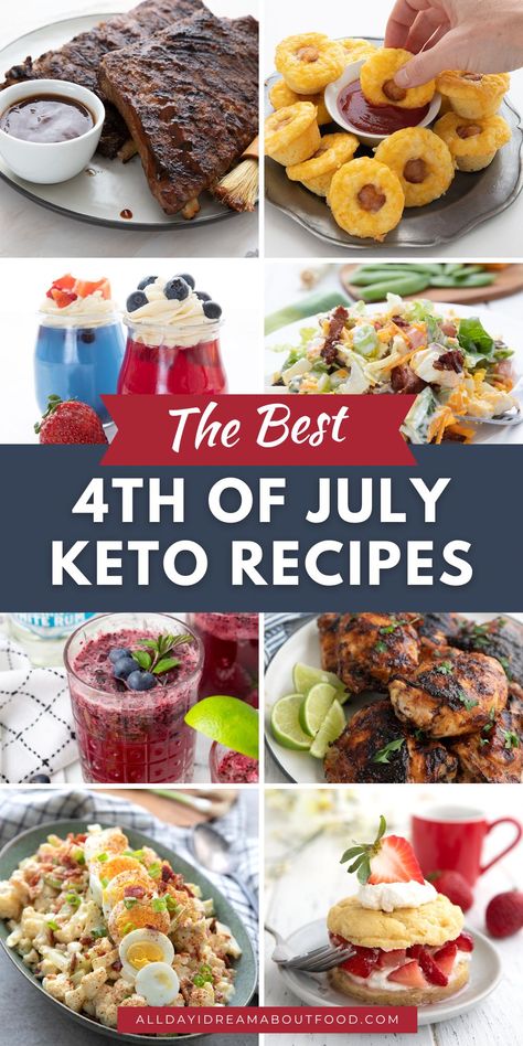 Time to celebrate, Keto Style! You don't have to blow your healthy diet when holidays come around. Plan your healthy keto menu with these awesome recipes, perfect for summer get togethers and BBQs. Everything from appetizers to desserts, and even a few sugar-free cocktails. Stay low carb and gluten-free this Fourth of July. Sugar Free Fudge Pops, Fourth Of July Appetizers, 4th Of July Appetizers, July Appetizers, Sugar Free Fudge, Sugar Free Cocktails, The Best Keto Recipes, 4th Of July Recipes, Best Keto Recipes