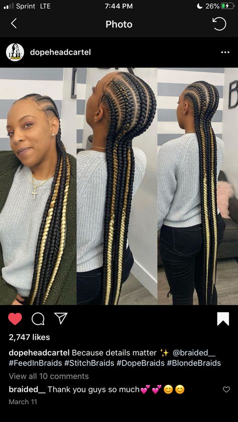 Blonde Stitch Braids, Braids Black And Blonde, Weave Braids, Hairstyles Weave, Feed In Braids, Braids With Shaved Sides, Woman Hairstyles, Blonde Braids, Stitch Braids