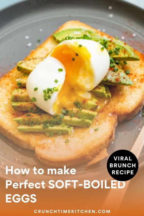 How to Make Soft Boiled Eggs at home in under 10 minutes. Perfect every time and great served on avocado toast or in a variety of other dishes! crunchtimekitchen.com #softboiled #eggs #brunch Easy Soft Boiled Eggs, How To Make Soft Boiled Eggs, Soft Boiled Eggs How To, Soft Boiled Eggs Recipe, Eggs Brunch, Soft Boiled Eggs, Breakfast Toast, Make Ahead Breakfast, Savory Breakfast