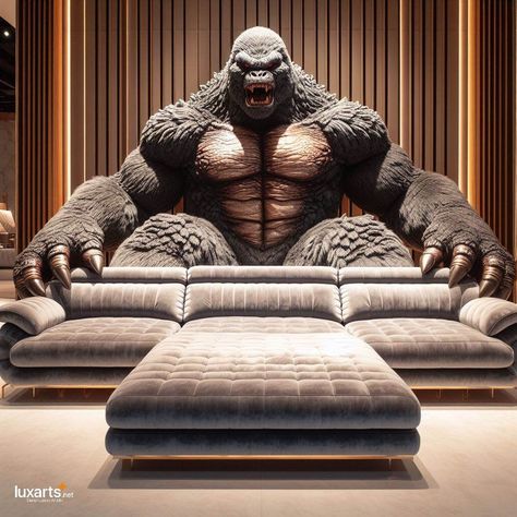 Epic Comfort: Godzilla vs. Kong Shaped Sofa for Ultimate Lounging 🦖🦍🛋️ #GodzillaKongSofa #MonsterComfort #EpicLounging Unleash your inner titan with the Giant GODZILLA x KONG Sofa. This colossal sofa features the iconic figures of Godzilla and Kong, creating an epic centerpiece for your living room. Dive into comfort and adventure with the Giant GODZILLA x KONG Sofa, where every sit-down is a battle for relaxation supremacy. 🌟🦍👑 https://luxarts.net/giant-godzilla-vs-kong-shaped-sofa/ Gorilla Couch, Gorilla Sofa, Godzilla And Kong, Unique Chairs Design, Godzilla X Kong, Weird Furniture, Kong Godzilla, Godzilla Vs Kong, Fantasy Furniture