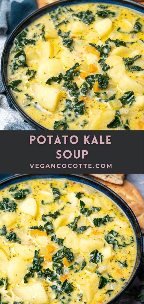 Potato Kale Soup Potato Kale Soup, Vegan Potato Soup, Kale Soup Recipes, Flavorful Meals, Pasta Al Pesto, Vegetarian Soup Recipes, Spicy Soup, Kale Soup, Kale Recipes