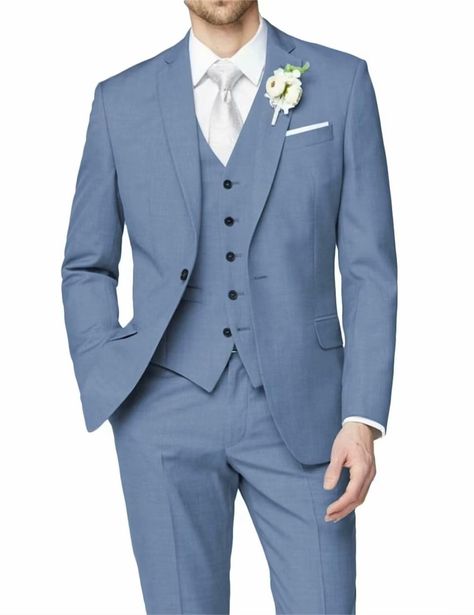 PRICES MAY VARY. 【Classic Design】: This 3 piece dusty blue suit slim fitting set is mainly in solid classic colors, A simple and elegant design showcases male charm.Blazer features one-button closure, a chest pocket and two front pockets; suit pant with slanted side pockets; vest has five buttons,make you minimalistic, elegant, and generous and in the crowd. 【Material】: wool blend .This 3 Piece dusty blue suit set for men is made of high quality material ,It's anti-wrinkle, ventilation and good Colored Suits, Waist Vest, Suits Wedding, One Button Blazer, Wedding Jacket, Pockets Pants, Wedding Groomsmen, Groomsmen Suits, Slim Fit Suits