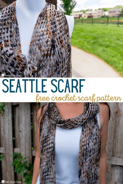 Seattle Scarf: Free Crochet Pattern - Heart Hook Home Tunisian Scarf, Lightweight Crochet Scarf, Crochet Scarf Pattern Free Easy, Crocheted Shawls, Celtic Women, Crochet Triangle Shawl Pattern, Simple Scarf Crochet Pattern, Crochet Tunisian, Knit Items