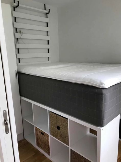 6 IKEA Platform Bed Hacks for More Storage | Apartment Therapy Ikea Bookcase Bed, Elevated Bed Platform, Ikea Platform Bed Hack, Ikea Storage Bed Hack, Ikea Platform, Ikea Storage Bed, Ikea Platform Bed, Bed Kind, Raised Platform Bed