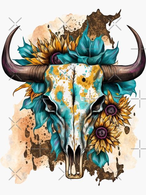 Skull Sunflower, Country Pictures, Briar Patch, Vowel Renewal, Cowboy Decor, Bull Cow, Cow Face, Print Outs, Sunflower Png