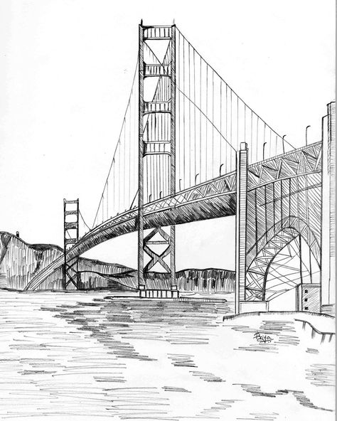 #suspensionbridge #pencilart #drawing #pencil Easy Sketches Buildings, Building Line Art Architecture, Bridge Perspective Drawing, Drawings Of Bridges, Famous Buildings Drawing, Famous Building Sketches, Bridge Sketch Simple, City Drawing Sketches Simple, Drawing Buildings Sketch Easy