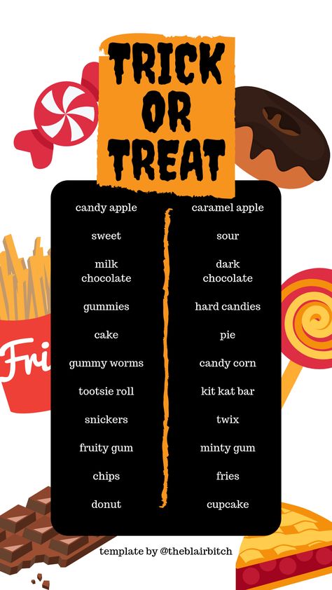 This or That: Trick or Treat Edition Instagram Story Template Halloween This Or That Instagram, This Or That Autumn Edition, This Or That Halloween Edition, This Or That School Edition, This Or That Halloween, This Or That Fall Edition, Halloween This Or That, This Or That Food Edition, Candy Apples Caramel