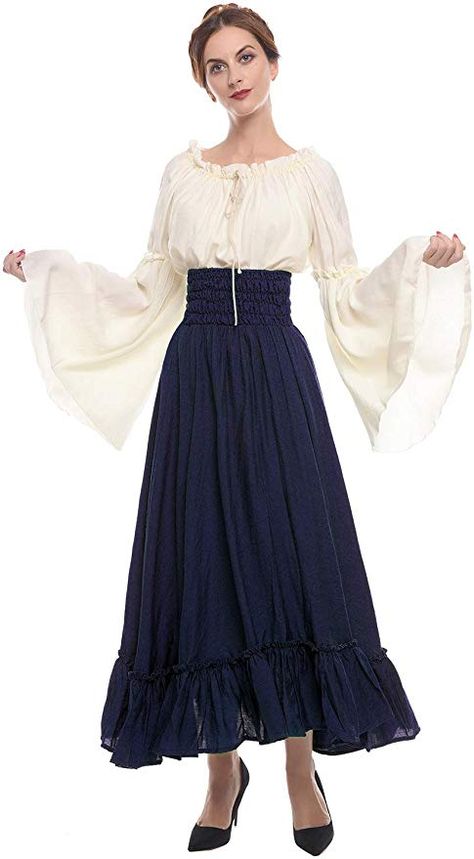 Amazon.com: ROLECOS Womens Renaissance Medieval Costume Trumpet Sleeve Peasant Shirt and Skirt: Clothing Witch Dress Medieval, Medieval Peasant, Medieval Wedding Dress, Plus Size Ball Gown, Dress Medieval, Irish Dress, Victorian Skirt, Shirt And Skirt, Medieval Wedding