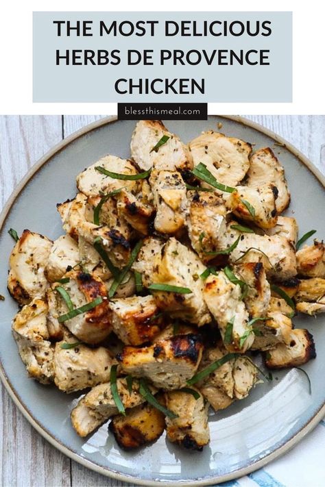 plate of herbs de provence chicken with fresh basil on top Herbs De Provence Recipes Dishes, Recipes With Herbs De Provence, Herbs De Provence Recipes, Provence Recipes, Herb De Provence Recipe, Herbs De Provence Chicken, Herb De Provence, Poultry Seasoning Recipe, Df Meals