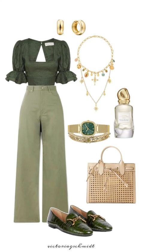 Green Monochrome, Cute Professional Outfits, Stylish Work Attire, Elegant Dresses Classy, Classy Work Outfits, Green Outfit, Casual Chic Outfit, Modest Fashion Outfits, T Shirt And Jeans