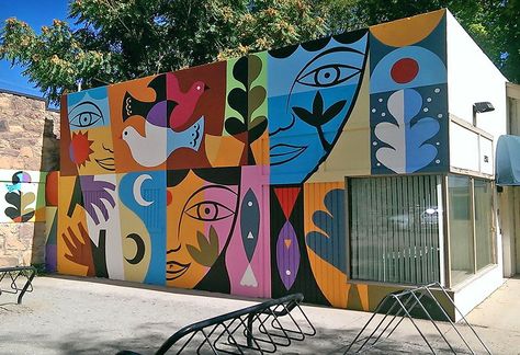 Rafael Lopez mural Garden Mural, School Murals, Street Mural, Best Street Art, Graffiti Murals, Murals Street Art, Collaborative Art, Mural Design, Mural Wall Art