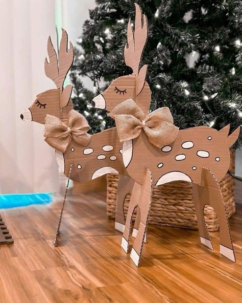 Christmas Decor Ideas Cardboard, Newyear Decoration Ideas, Cardboard Christmas Decor, Reindeer Cardboard, Reindeer Decorations Christmas, Cardboard Christmas Decorations, Christmas Decorations Reindeer, Cardboard Reindeer, Deer Christmas Decor