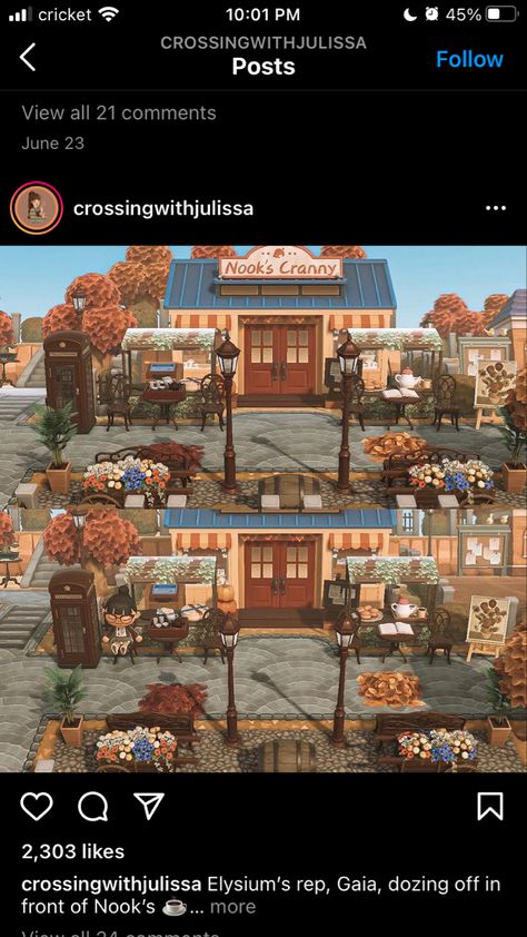 Acnh Nook Cranny Citycore, Acnh Fall Nooks Cranny, Nooks Cranny Animal Crossing Ideas, Acnh Inspo Town, Towncore Animal Crossing, Shop Animal Crossing Ideas, Animal Crossing Old Town, Shop Ideas Animal Crossing, Nook Cranny Animal Crossing Ideas