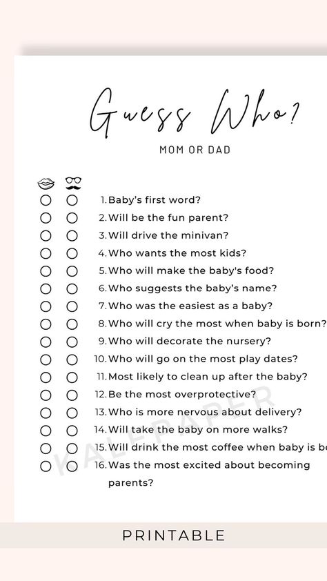 baby shower game Guess Who Template, Guess Who Baby Shower Game, Baby Shower And Gender Reveal, Guess Who Game, Babies First Words, Gender Reveal Games, Printable Baby Shower Games, Baby Shower Game, Guess Who