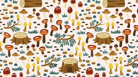 Vintage botanical pattern desktop wallpaper, nature illustration | free image by rawpixel.com / Tang Mushroom Desktop Wallpaper, Vintage Desktop Wallpapers, Cartoon Mushroom, Mushroom Wallpaper, Presentation Backgrounds, Desktop Wallpapers Backgrounds, Botanical Pattern, Nature Illustration, Cute Backgrounds