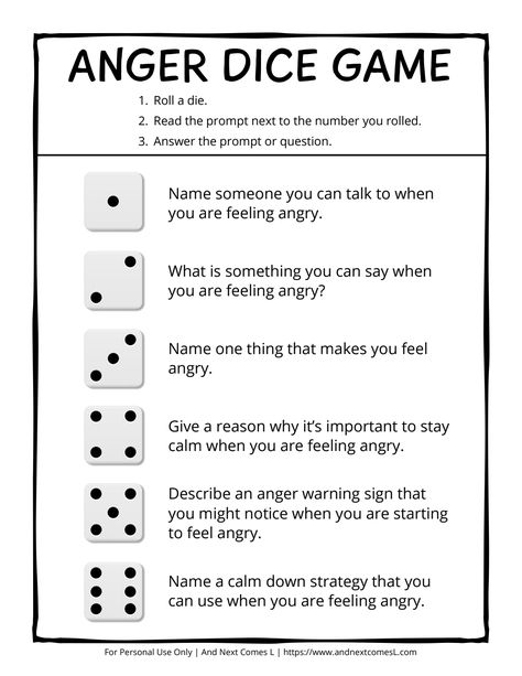 Anger Dice Game, Anger Management Activities For Adults, Cbt For Ocd, Attachment Therapy, Elementary Counselor, Cbt Therapy Worksheets, Anger Worksheets, Counseling Corner, Adolescent Therapy