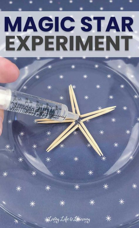 Star Experiment, Toothpick Star, Experiments For Preschoolers, Science Experiments Kids Preschool, Fun Experiments For Kids, Craft Ideas For Beginners, Crafts For Beginners, Kitchen Science Experiments, Tata Surya