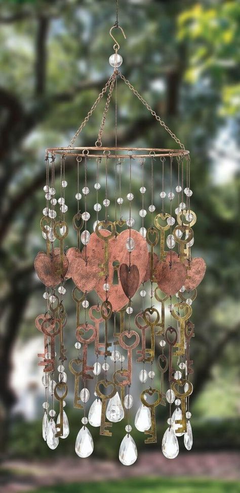 30 DIY Wind Chime Ideas That Blow Music Into Your House - 200 How To Make A Wind Chime, Diy Deep Tone Wind Chimes, How To Make A Key Windchime, Windchimes Homemade, How To Restring Wind Chimes, Windchime Ideas, Upcycled Windchimes, Recycled Garden Planters, Dragonfly Wind Chime