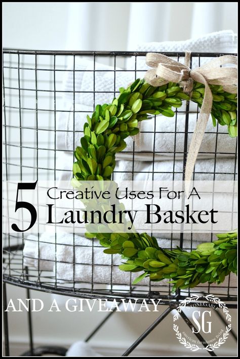 5 CREATIVE USES FOR A LAUNDRY BASKET ... practical and pretty! Male sure to enter the Laundry Basket Giveaway How To Decorate With Baskets, Scrabble Christmas, Laundry Soap Recipe, Decorate With Baskets, Stone Gable, Laundry Soap Homemade, Green Exterior, Vintage Laundry, Hamper Basket